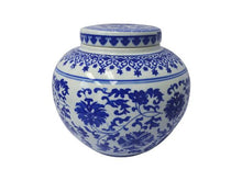 Lotus Design Blue on White Ceramic Jar (Ginger Jar)