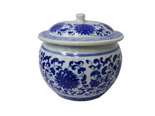 Lotus Design Blue on White Ceramic Jar (Ginger Jar)