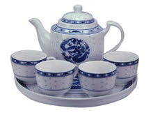 Blue on White Ceramic Tea Set with Tray