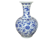 Lotus Design Blue on White Ceramic Vase
