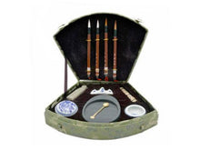 Premium Chinese Calligraphy Set - Fan Shape Brocade Box