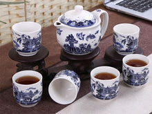 Blue on White  Design Tea Set (6 Cups & 1 Tea Pot)