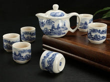 Blue on White  Design Tea Set (6 Cups & 1 Tea Pot)