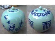 Hand Painted Celadone Ceramic Jar - 9 in. Tall