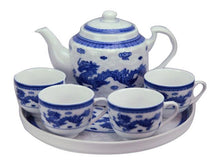 Blue on White Ceramic Tea Set with Tray
